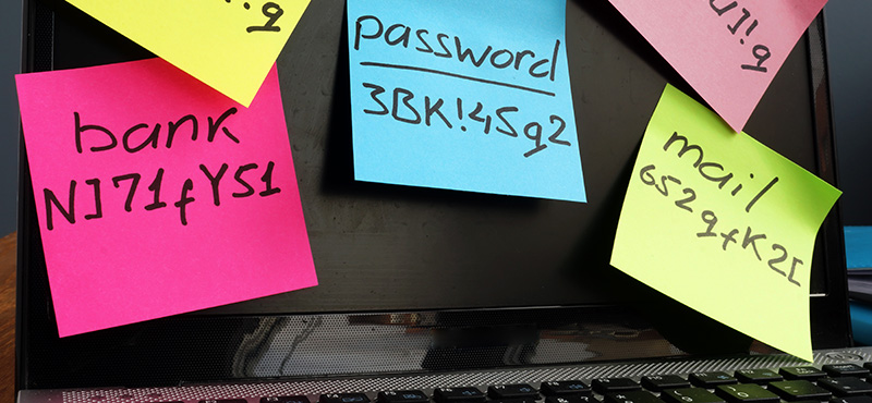 password sticky notes on laptop